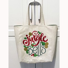 Jingle Bells Embroidered Canvas Tote Bag