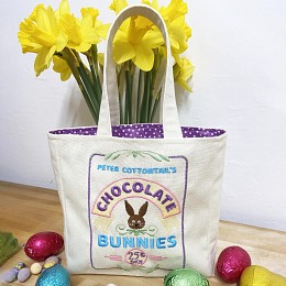 Chocolate Bunnies Embroidered Canvas Tote Bag