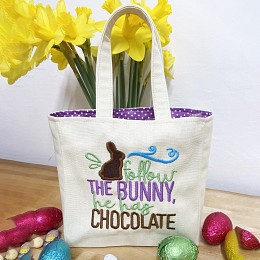 Follow the Bunny Embroidered Canvas Tote Bag